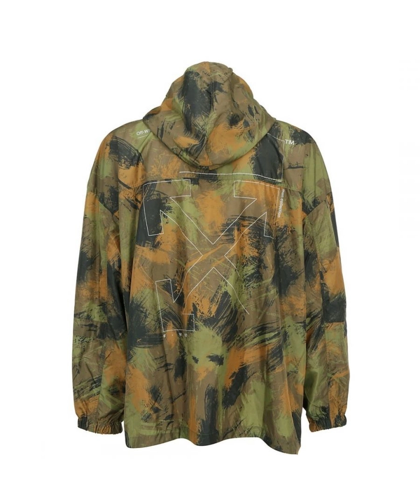 Off White Mens Camo Paintbrush Windbreaker Jacket - Green Polyamide - Size Small